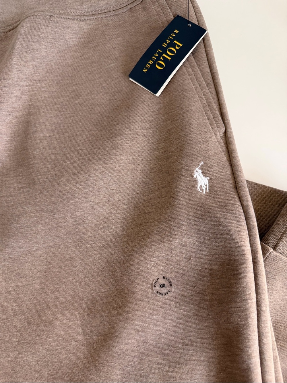 Ralph Lauren Tan Heather Drawstring Joggers with Polo Logo - Picture 3 of 9